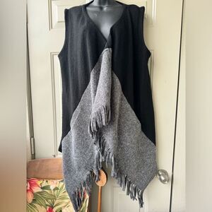 For Cynthia Womens Wool Sleeveless
Open Cardigan Sz XL Pockets Fringed NEW